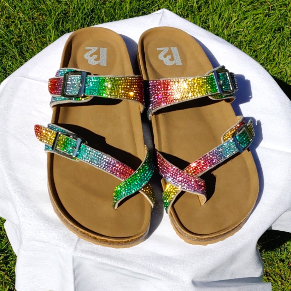Rainbow sparkle sandles, size 6 women's